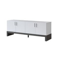 60 Inch TV Entertainment Console, 2 Cabinets, Metal Bar Handles, White - BM301556