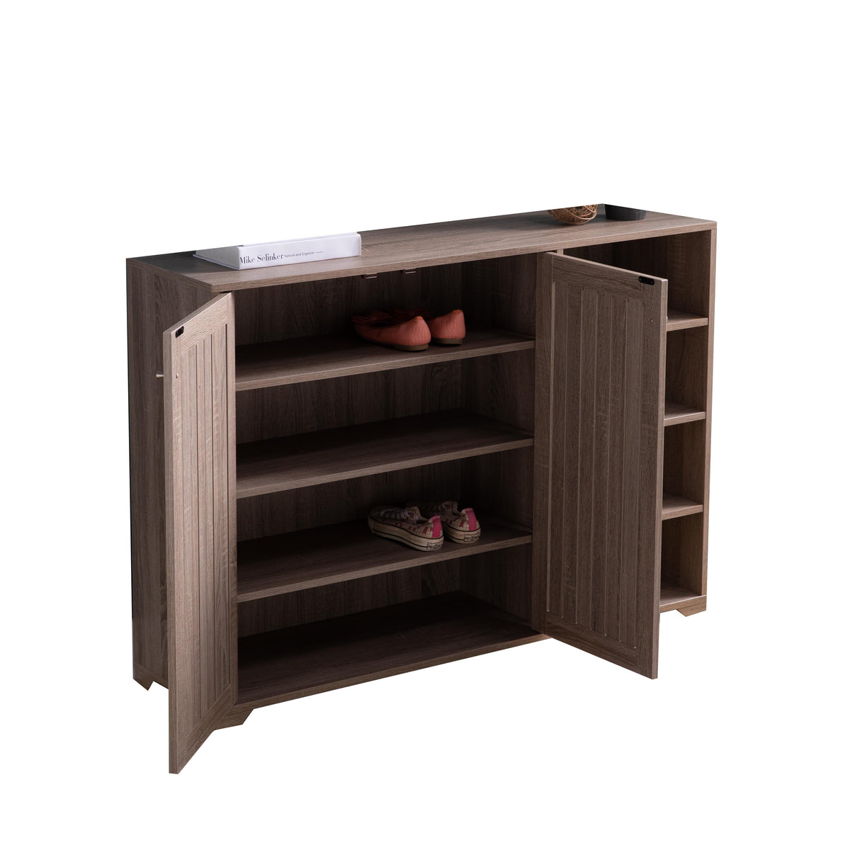 47 Inch Double Door Cabinet Console with 4 Open Shelves, Dark Taupe Brown - BM301559