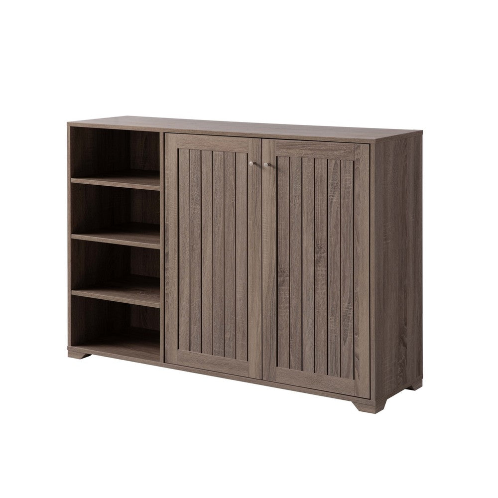 47 Inch Double Door Cabinet Console with 4 Open Shelves, Dark Taupe Brown - BM301559