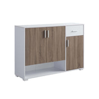 47 Inch 3 Door Cabinet Console, Single Drawer, Metal Handles, White, Taupe - BM301560