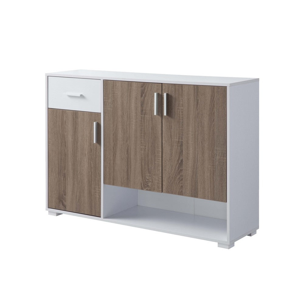 47 Inch 3 Door Cabinet Console, Single Drawer, Metal Handles, White, Taupe - BM301560