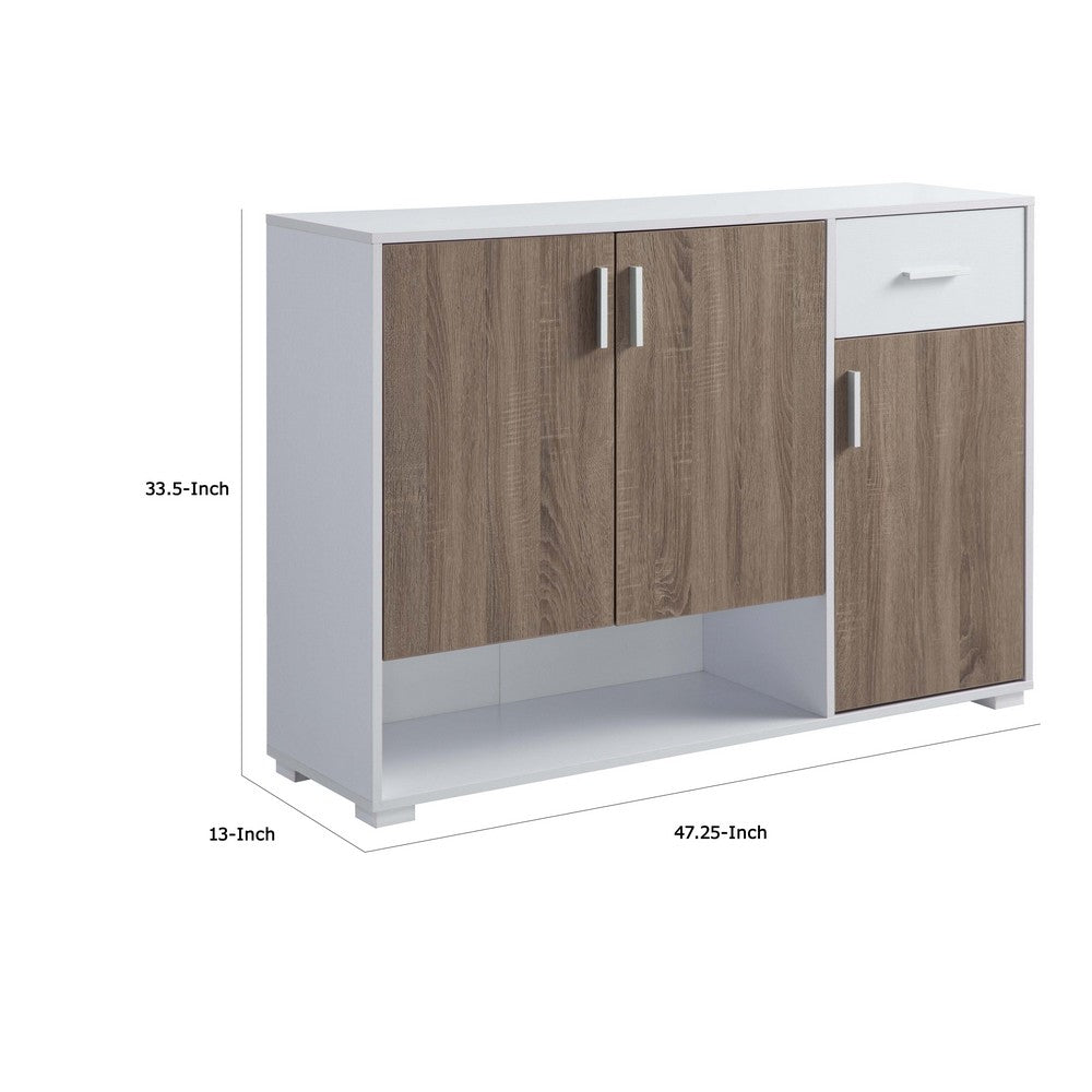 47 Inch 3 Door Cabinet Console, Single Drawer, Metal Handles, White, Taupe - BM301560