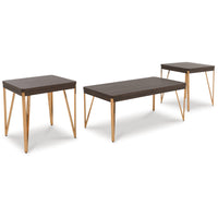 3 Piece Coffee and End Table Set, Steel Legs, Wood Grain Details, Brown - BM302041