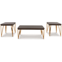 3 Piece Coffee and End Table Set, Steel Legs, Wood Grain Details, Brown - BM302041