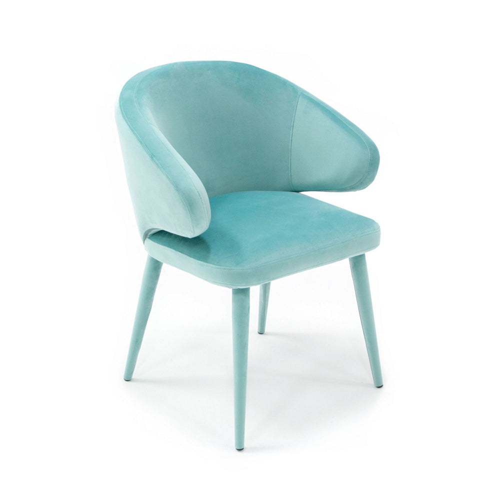 19 Inch Dining Chair, Fully Upholstered, Curved Back, Aqua Blue Velour - BM302095