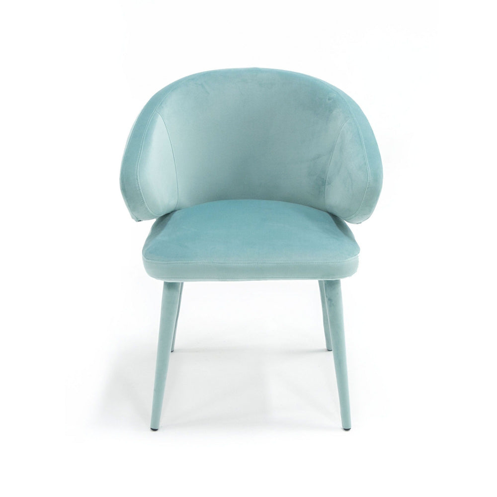 19 Inch Dining Chair, Fully Upholstered, Curved Back, Aqua Blue Velour - BM302095