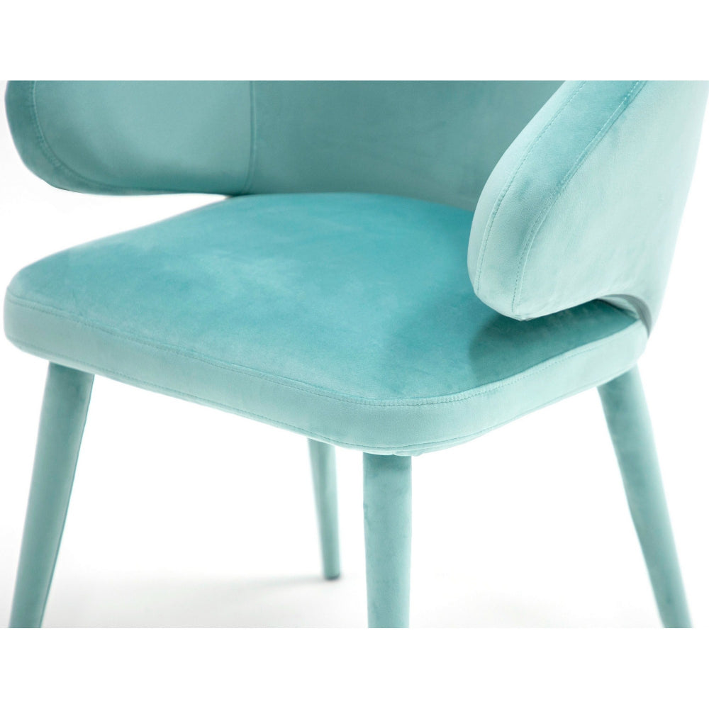 19 Inch Dining Chair, Fully Upholstered, Curved Back, Aqua Blue Velour - BM302095