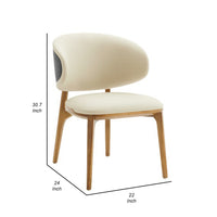 Cid 22 Inch Dining Chair, Curved Backrest, Vegan Faux Leather, Cream Fabric - BM302111