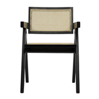 Cid Ayla 21 Inch Retro Dining Chair, Woven Rattan Back, Black Wenge Finish - BM302113