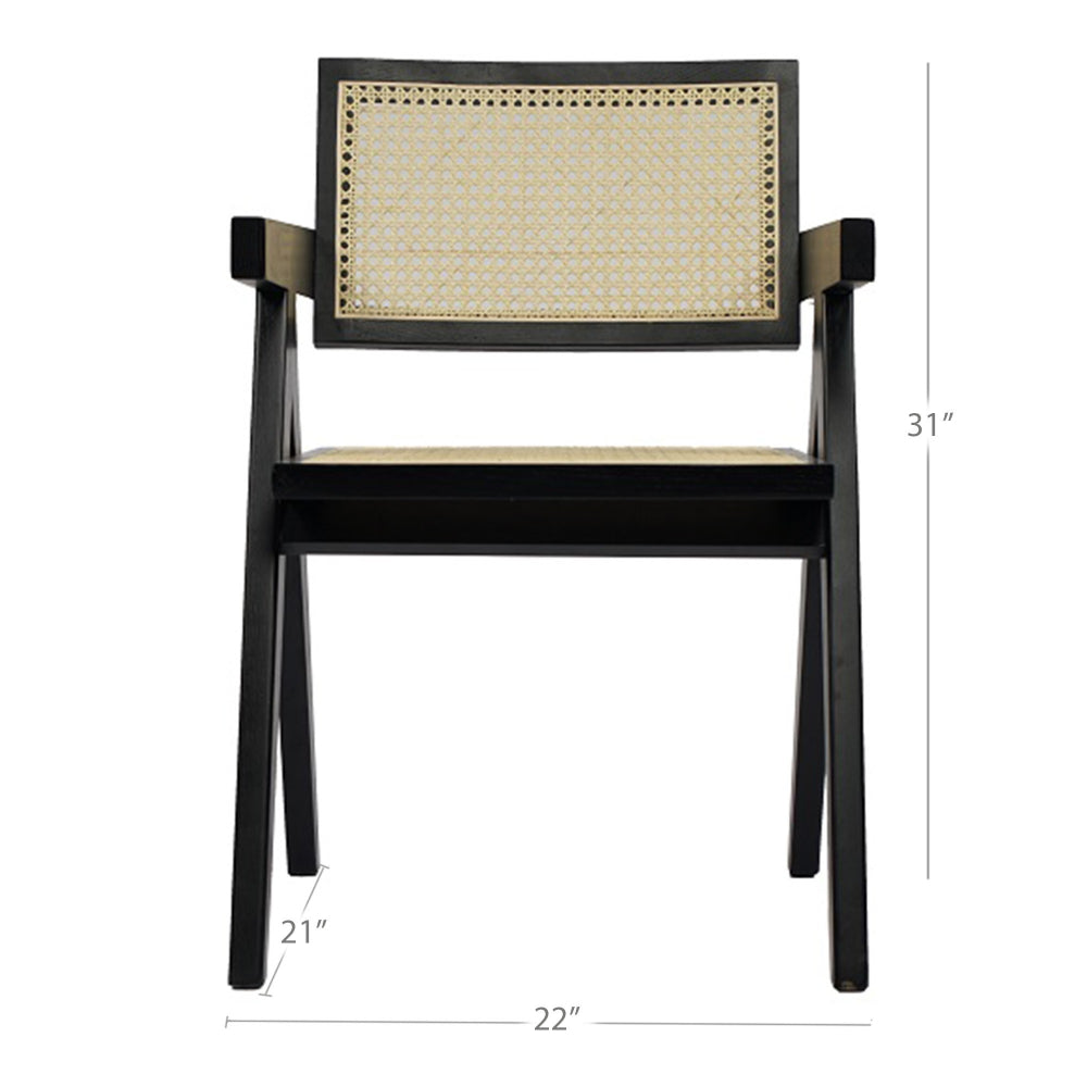 Cid Ayla 21 Inch Retro Dining Chair, Woven Rattan Back, Black Wenge Finish - BM302113