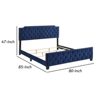 Agapi King Size Bed, Button Tufted, Nailhead Trim, Blue Fabric Upholstery - BM302195