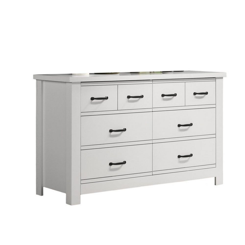 Jermy 51 Inch Wide Dresser, 6 Drawers, Black Handles, Crisp White Finish - BM302228