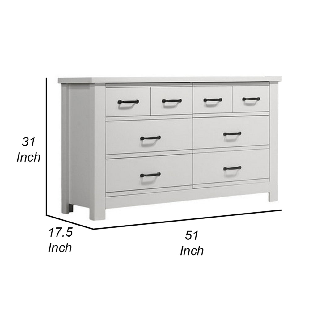 Jermy 51 Inch Wide Dresser, 6 Drawers, Black Handles, Crisp White Finish - BM302228