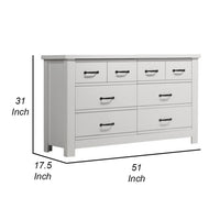 Jermy 51 Inch Wide Dresser, 6 Drawers, Black Handles, Crisp White Finish - BM302228