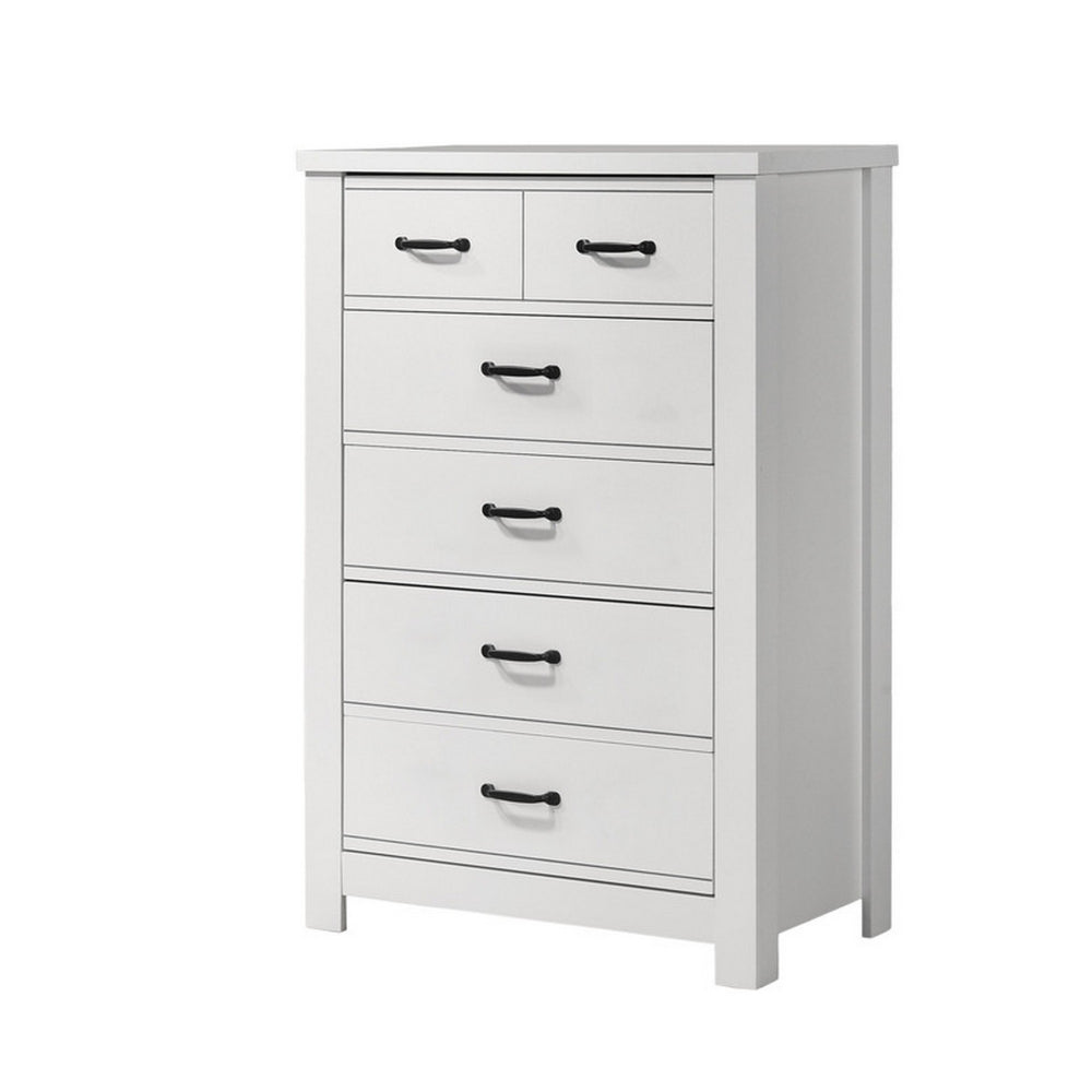 Jermy 47 Inch Tall Dresser, 5 Drawers, Black Handles, Crisp White Finish - BM302229