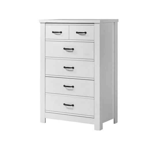 Benjara Jermy 47 Inch Tall Dresser, 5 Drawers, Black Handles, Crisp White  Finish