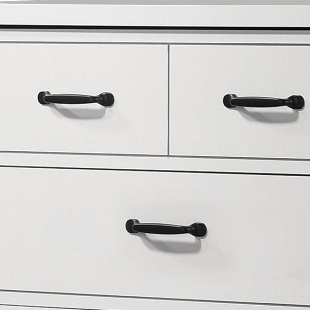 Jermy 47 Inch Tall Dresser, 5 Drawers, Black Handles, Crisp White Finish - BM302229