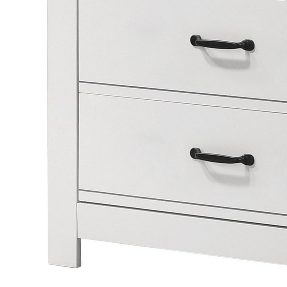 Jermy 47 Inch Tall Dresser, 5 Drawers, Black Handles, Crisp White Finish - BM302229