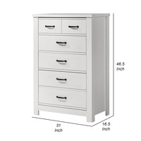 Jermy 47 Inch Tall Dresser, 5 Drawers, Black Handles, Crisp White Finish - BM302229