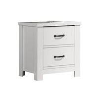 Jermy 22 Inch Nightstand, 2 Drawers, Black Handles, Crisp White Finish - BM302230