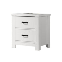 Jermy 22 Inch Nightstand, 2 Drawers, Black Handles, Crisp White Finish - BM302230