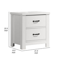 Jermy 22 Inch Nightstand, 2 Drawers, Black Handles, Crisp White Finish - BM302230