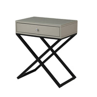 Zeno 27 Inch 1 Drawer Nightstand, Glass Top, Black Metal Cross Legs, Taupe - BM302303