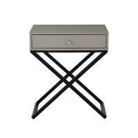 Zeno 27 Inch 1 Drawer Nightstand, Glass Top, Black Metal Cross Legs, Taupe - BM302303