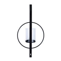 23 Inch Wall Sconce Candle Holder, Glass Hurricane, Keyhole Bracket, Black - BM302383