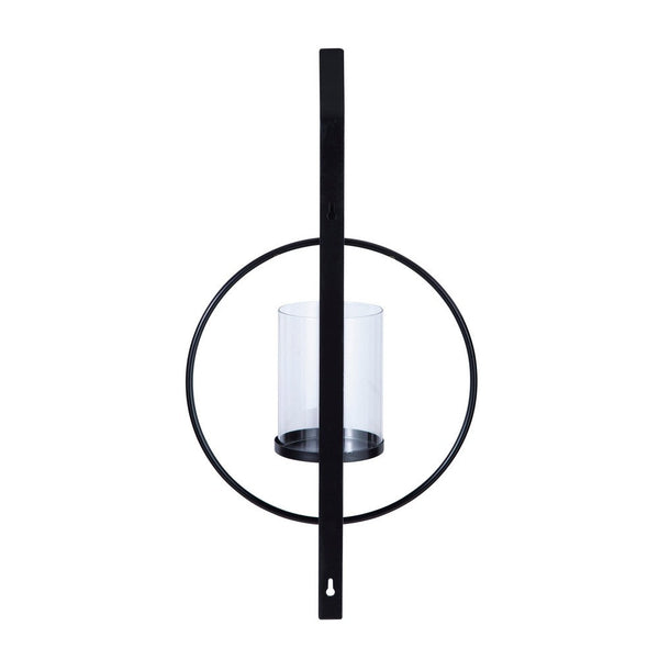 23 Inch Wall Sconce Candle Holder, Glass Hurricane, Keyhole Bracket, Black - BM302383