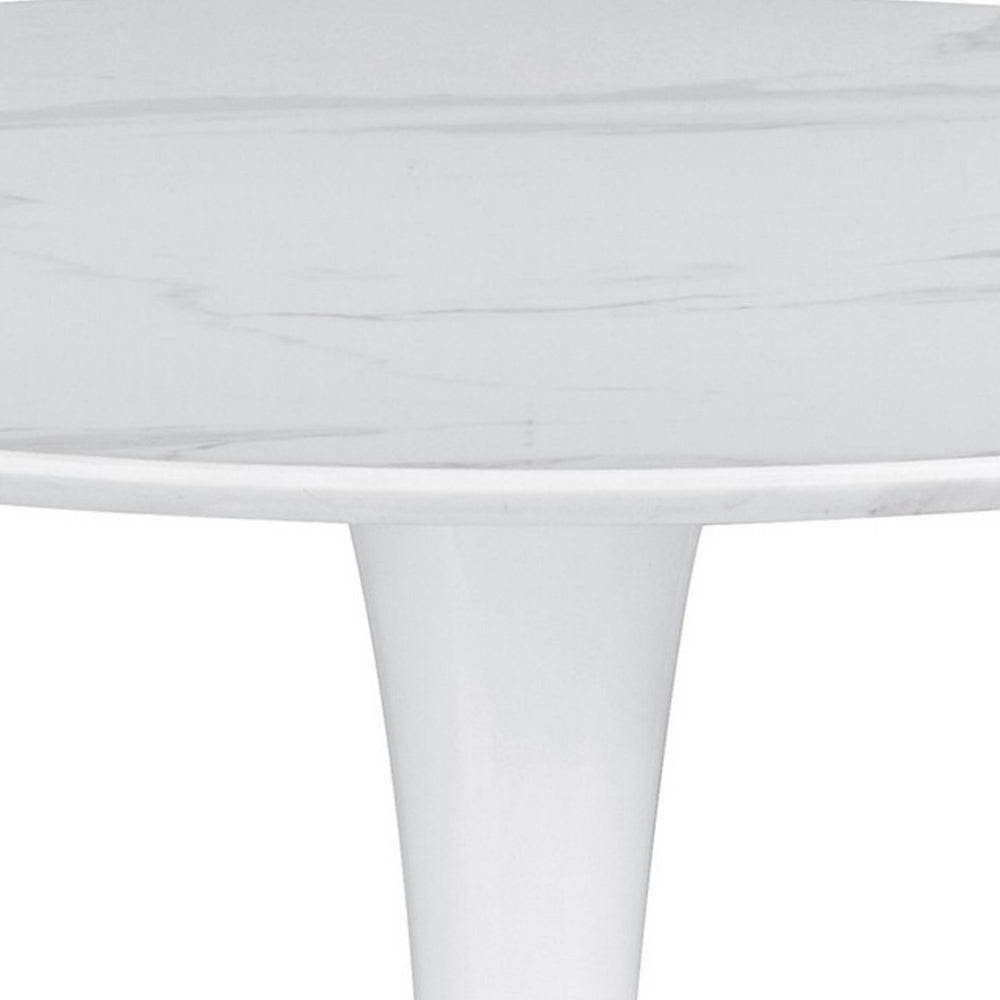 Loxi 30 Inch Round Dining Table, White Faux Marble Top, Tulip Accent Body - BM302430