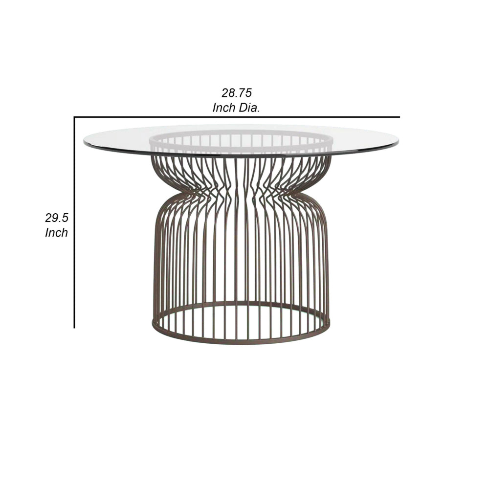 30 Inch Cage Style Dining Table Base, Hollow Cylinder Base, Gray Metal - BM302434