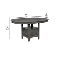 42-60 Inch Extendable Oval Dining Table, Shelf, Closed Storage, Smooth Gray - BM302436