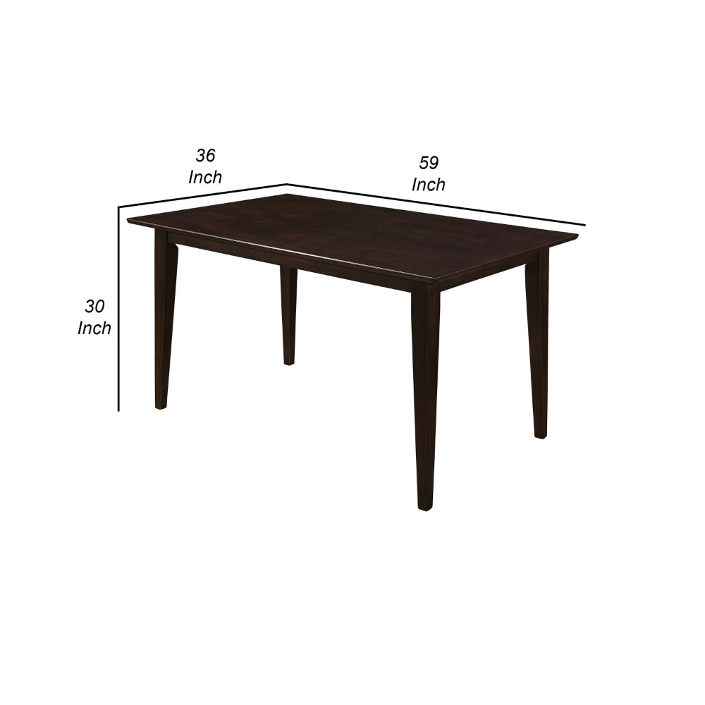 59 Inch Rectangular Dining Table, Tapered Legs, Dark Cappuccino Brown Wood - BM302437