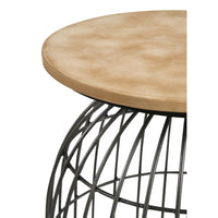 21 Inch Round Accent Table with Bird Cage Style Base, Beige Marble, Black - BM302466