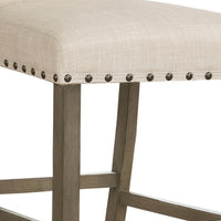 Lok 30 Inch Wood Barstool, Set of 2, Nailhead Trim, Padded Seating, Beige - BM302479