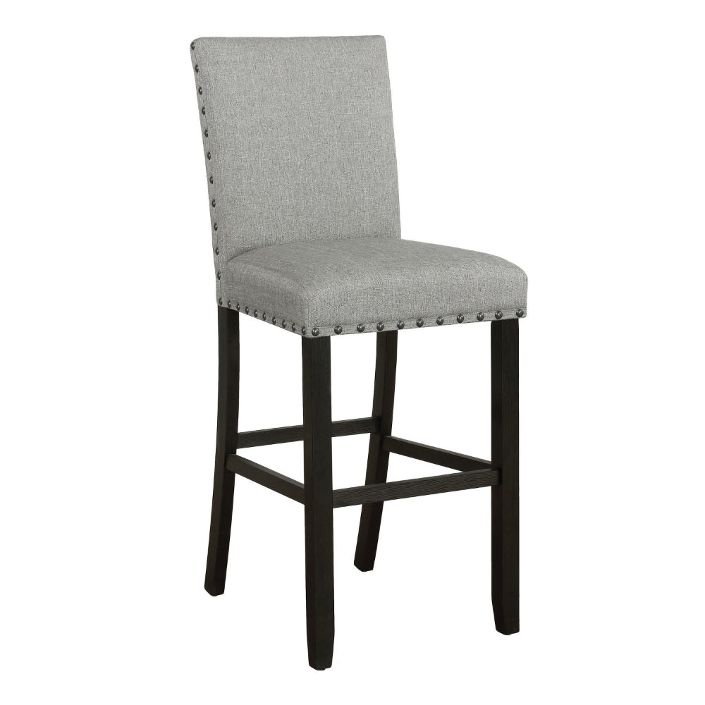 Lok 30 Inch Wood Barstool, Set of 2, Nailhead Trim, Padded Seating, Gray - BM302481