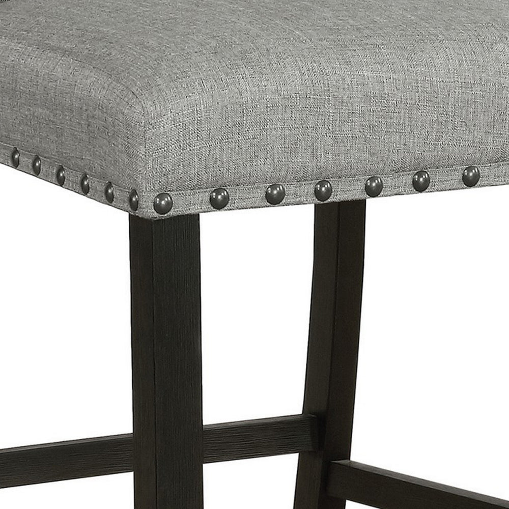 Lok 30 Inch Wood Barstool, Set of 2, Nailhead Trim, Padded Seating, Gray - BM302481