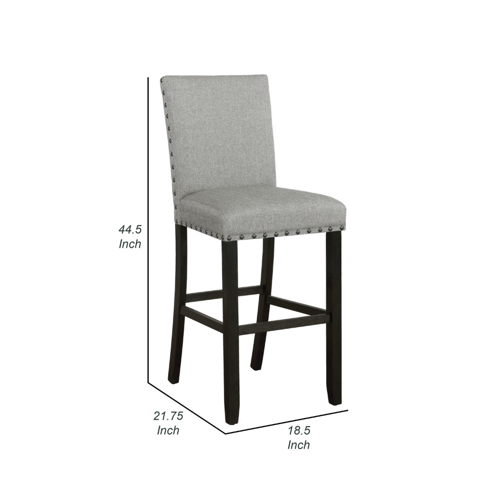 Lok 30 Inch Wood Barstool, Set of 2, Nailhead Trim, Padded Seating, Gray - BM302481