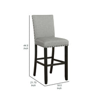 Lok 30 Inch Wood Barstool, Set of 2, Nailhead Trim, Padded Seating, Gray - BM302481