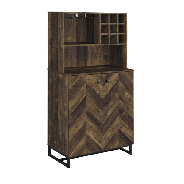 63 Inch Wine Cabinet with Double Doors, 2 Adjustable Shelves, Rich Brown - BM302489