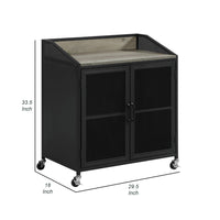 34 Inch Bar Cabinet On Wheels, Wire Mesh Doors, Wood Grain Details, Black - BM302490