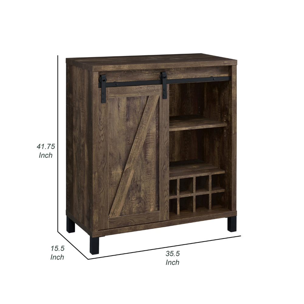 42 Inch Bar Cabinet with Single Sliding Door, Two Open Shelves, Black  - BM302492