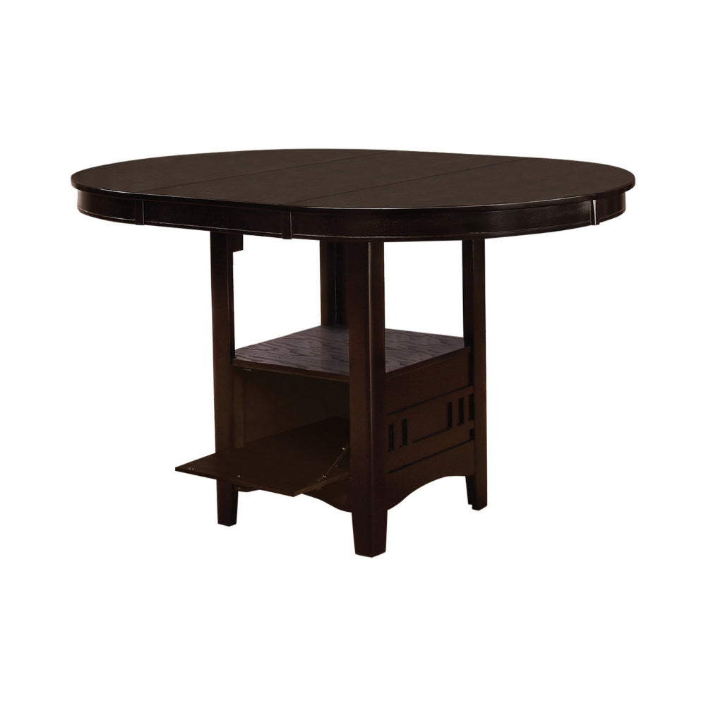 60 Inch Counter Height Table with Storage, Open Shelf, 6 Seater, Brown - BM302498