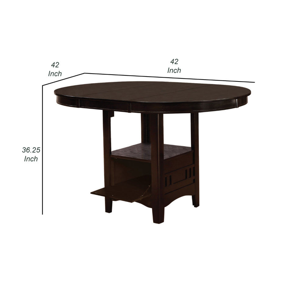 60 Inch Counter Height Table with Storage, Open Shelf, 6 Seater, Brown - BM302498