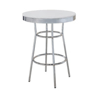 42 Inch Round Bar Table, Ribbed Apron, Glossy White Lacquer, Retro Style - BM302502