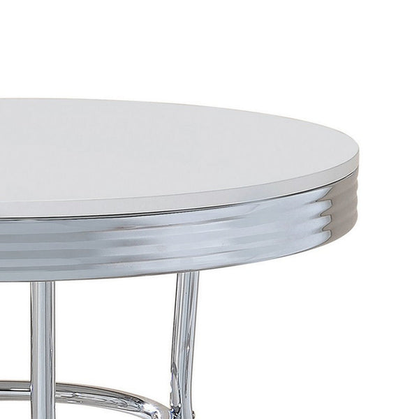 42 Inch Round Bar Table, Ribbed Apron, Glossy White Lacquer, Retro Style - BM302502