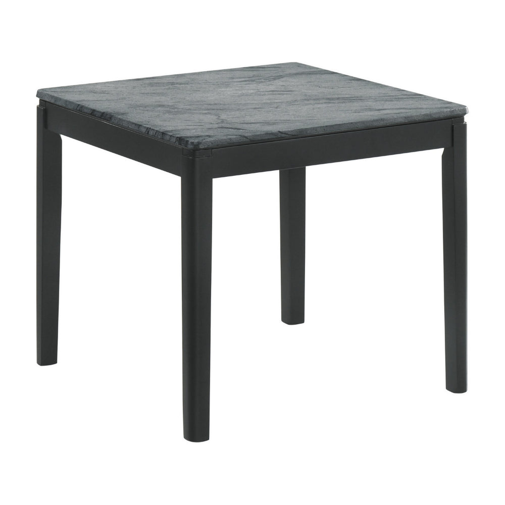 Kyo 24 Inch End Table, Gray Faux Marble Top, Sandy Texturing, Black Legs - BM302513