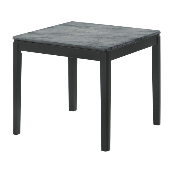 Kyo 24 Inch End Table, Gray Faux Marble Top, Sandy Texturing, Black Legs - BM302513