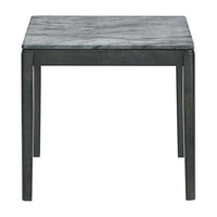 Kyo 24 Inch End Table, Gray Faux Marble Top, Sandy Texturing, Black Legs - BM302513